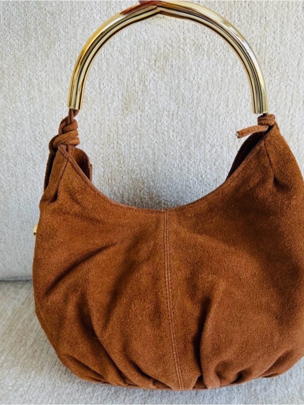 Haute Hippie Brown Suede Shoulder Bag with Gold Handle - Picture 5 of 11